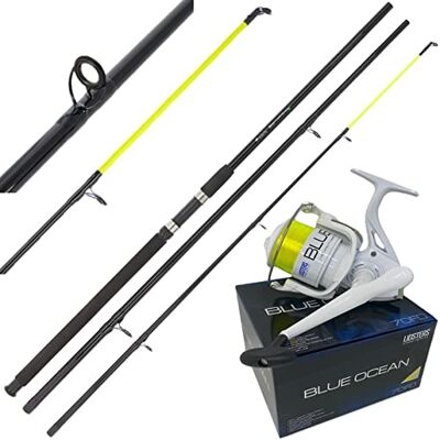 Lidsters Fishing Supplies AP Beachcaster Sea Fishing Rod 12ft 3pc +Lidsters BLUE OCEAN 70 Reel Yellow Line Lidsters Fishing Supplies AP Beachcaster Sea Fishing Rod 12ft 3pc +Lidsters BLUE OCEAN 70 Reel Yellow Line