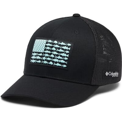 Columbia Unisex PFG Fish Flag Mesh Ball Cap, Black/Black, Small/Medium, Black/Black, S/M Columbia Unisex PFG Fish Flag Mesh Ball Cap, Black/Black, Small/Medium, Black/Black, S/M