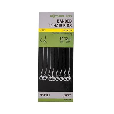 Korum 4" Banded Hair Rigs Barbless Qty 8 Coarse Fishing Hair Rigs for Big Fish Strong Hooks Heavy Line Robust Hair Bands Korum 4" Banded Hair Rigs Barbless Qty 8 Coarse Fishing Hair Rigs for Big Fish Strong Hooks Heavy Line Robust Hair Bands