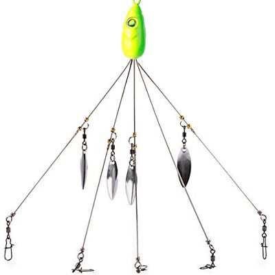 Alomejor umbrella fishing lure,5 arms rotating sequin rig 18g,multi blade bait,fishing lure for sea river lake anglers diverse water conditions Alomejor umbrella fishing lure,5 arms rotating sequin rig 18g,multi blade bait,fishing lure for sea river lake anglers diverse water conditions
