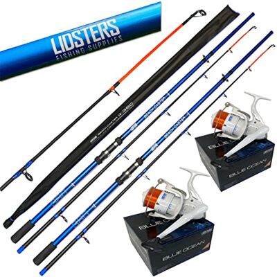 Lidsters Fishing Supplies 2 x LFS Beachcaster Sea Fishing Rod 12ft 2pc + 2 x Lidsters Blue Ocean 70 Reel With Orange Line Lidsters Fishing Supplies 2 x LFS Beachcaster Sea Fishing Rod 12ft 2pc + 2 x Lidsters Blue Ocean 70 Reel With Orange Line
