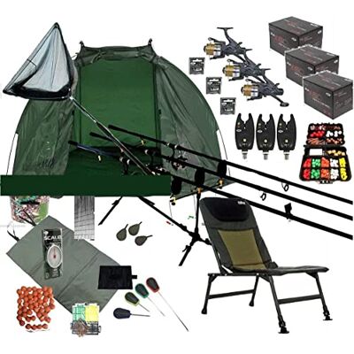 ASL Mega Full Carp Fishing Set Up Chair Rods, Reels, Alarms,Net,Handle,Bait Bivvy Shelter Tackle,Mat,Scales,Hooks P15 ASL Mega Full Carp Fishing Set Up Chair Rods, Reels, Alarms,Net,Handle,Bait Bivvy Shelter Tackle,Mat,Scales,Hooks P15
