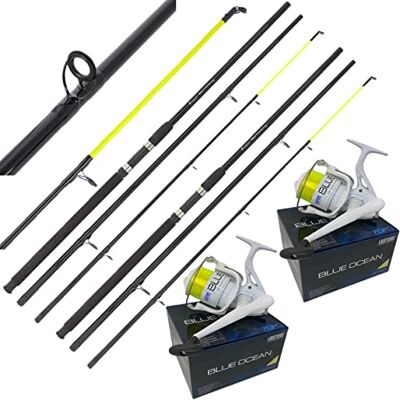 Lidsters Fishing Supplies 2 AP Beachcaster Sea Fishing Rod 12ft 3pc Lidster BLUE OCEAN 70 Reel Yellow Line Lidsters Fishing Supplies 2 AP Beachcaster Sea Fishing Rod 12ft 3pc Lidster BLUE OCEAN 70 Reel Yellow Line