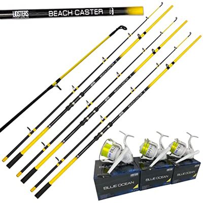 Lidsters Fishing Supplies 3 x LFS Beachcaster Sea Fishing Rod 12ft 2pc + 3 x Lidsters BLUE OCEAN 70 Reel Yellow Lidsters Fishing Supplies 3 x LFS Beachcaster Sea Fishing Rod 12ft 2pc + 3 x Lidsters BLUE OCEAN 70 Reel Yellow