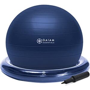 Gaiam Essentials Balance Ball & Base Kit, 65cm Yoga Ball Chair, Exercise Ball with Inflatable Ring Base for Home or Office Desk, Includes Air Pump Navy Gaiam Essentials Balance Ball & Base Kit, 65cm Yoga Ball Chair, Exercise Ball with Inflatable Ring Base for Home or Office Desk, Includes Air Pump Navy