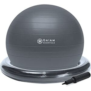 Gaiam Essentials Balance Ball & Base Kit, 65cm Yoga Ball Chair, Exercise Ball with Inflatable Ring Base for Home or Office Desk, Includes Air Pump Grey Gaiam Essentials Balance Ball & Base Kit, 65cm Yoga Ball Chair, Exercise Ball with Inflatable Ring Base for Home or Office Desk, Includes Air Pump Grey
