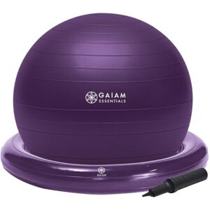 Gaiam Essentials Balance Ball & Base Kit, 65cm Yoga Ball Chair, Exercise Ball with Inflatable Ring Base for Home or Office Desk, Includes Air Pump Purple Gaiam Essentials Balance Ball & Base Kit, 65cm Yoga Ball Chair, Exercise Ball with Inflatable Ring Base for Home or Office Desk, Includes Air Pump Purple