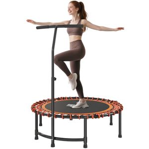 HOMCOM 45" Fitness Trampoline with Adjustable Handle, Folding Rebounder Trampoline Mini Jumper for Indoor Exercise Workout, Support Up to 150kg, Orange HOMCOM 45" Fitness Trampoline with Adjustable Handle, Folding Rebounder Trampoline Mini Jumper for Indoor Exercise Workout, Support Up to 150kg, Orange