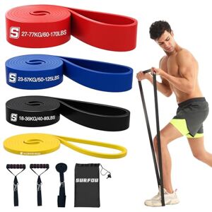 SURFOU Resistance Bands Set 4 Levels, Pull Up Assistance Band with Handles, Door Anchor, Training Poster & Carry Bag, for Muscle Toning, Stretching, Yoga & Home Workout for Men and Women SURFOU Resistance Bands Set 4 Levels, Pull Up Assistance Band with Handles, Door Anchor, Training Poster & Carry Bag, for Muscle Toning, Stretching, Yoga & Home Workout for Men and Women