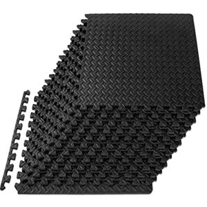 ProsourceFit Puzzle Exercise Mat ½ in, EVA Interlocking Foam Floor Tiles for Home Gym, Mat for Home Workout Equipment, Floor Padding for Kids, Black, 24 in x 24 in x ½ in, 48 Sq Ft 12 Tiles ProsourceFit Puzzle Exercise Mat ½ in, EVA Interlocking Foam Floor Tiles for Home Gym, Mat for Home Workout Equipment, Floor Padding for Kids, Black, 24 in x 24 in x ½ in, 48 Sq Ft 12 Tiles