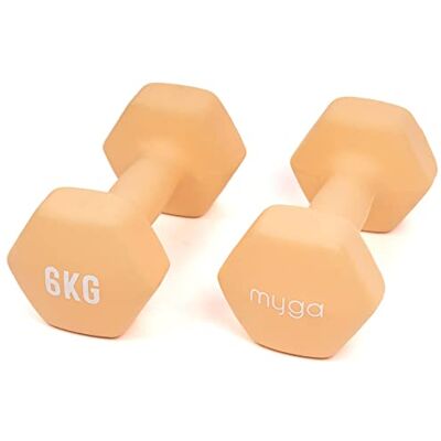 Myga Hex Dumbbells Pair of Neoprene & Cast Iron Hexagonal Dumbbell Hand Weights for Women and Men at Home & Gym Weight: 6 kg Myga Hex Dumbbells Pair of Neoprene & Cast Iron Hexagonal Dumbbell Hand Weights for Women and Men at Home & Gym Weight: 6 kg