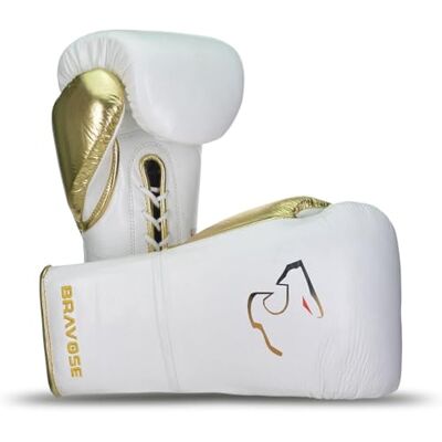 BRAVOSE Lace Up Boxing Gloves Elite 2.0 Pro Professional Laced Boxing Gloves for Punching Bag Training Sparring MMA Kick Boxing Muay Thai Made By Premium Cow Hide Leather (White, 16 Oz) BRAVOSE Lace Up Boxing Gloves Elite 2.0 Pro Professional Laced Boxing Gloves for Punching Bag Training Sparring MMA Kick Boxing Muay Thai Made By Premium Cow Hide Leather (White, 16 Oz)