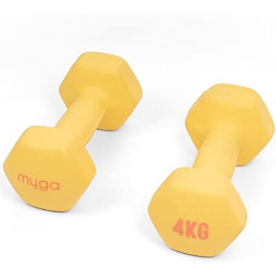 Myga Hex Dumbbells Pair of Neoprene & Cast Iron Hexagonal Dumbbell Hand Weights for Women and Men at Home & Gym Weight: 4 kg Myga Hex Dumbbells Pair of Neoprene & Cast Iron Hexagonal Dumbbell Hand Weights for Women and Men at Home & Gym Weight: 4 kg