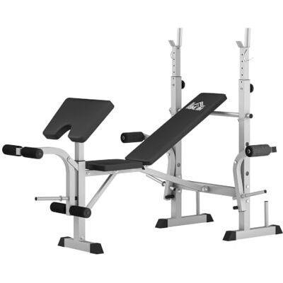 HOMCOM Adjustable Weight Bench with Squat Rack Heavy Duty Barbell Rack Grey Bench Press Rack with Preacher Curl Pad, Leg Developer, Butterfly Arms, Butterfly Workout Bench HOMCOM Adjustable Weight Bench with Squat Rack Heavy Duty Barbell Rack Grey Bench Press Rack with Preacher Curl Pad, Leg Developer, Butterfly Arms, Butterfly Workout Bench