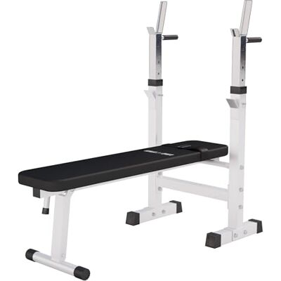 GORILLA SPORTS ® Foldable Weight Bench with 5-Level Barbell Rack 30° incline or flat bench with padded faux leather cushion, stable foot caps and adjustable dip station for home gym training GORILLA SPORTS ® Foldable Weight Bench with 5-Level Barbell Rack 30° incline or flat bench with padded faux leather cushion, stable foot caps and adjustable dip station for home gym training
