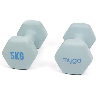 Myga Hex Dumbbells Pair of Neoprene & Cast Iron Hexagonal Dumbbell Hand Weights for Women and Men at Home & Gym Weight: 5 kg Myga Hex Dumbbells Pair of Neoprene & Cast Iron Hexagonal Dumbbell Hand Weights for Women and Men at Home & Gym Weight: 5 kg