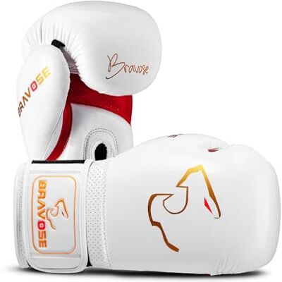 BRAVOSE Alpha Strap Boxing Gloves Mens, Women for Entry Level Boxers for Punching Bag Training & Sparring MMA Kick Boxing Muay Thai Made By Premium PU Leather Ventilated Palm (White Red, 10 Oz) BRAVOSE Alpha Strap Boxing Gloves Mens, Women for Entry Level Boxers for Punching Bag Training & Sparring MMA Kick Boxing Muay Thai Made By Premium PU Leather Ventilated Palm (White Red, 10 Oz)