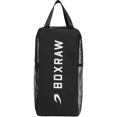 BOXRAW Lineal Boxing Glove Bag, Compact Ventilated Mesh Gym Bag, Black For Gloves/Hand Wraps/Knuckle Guards/Bottle/Skipping Rope, Lightweight Mesh Carrier for Boxing, MMA & Muay Thai Equipment BOXRAW Lineal Boxing Glove Bag, Compact Ventilated Mesh Gym Bag, Black For Gloves/Hand Wraps/Knuckle Guards/Bottle/Skipping Rope, Lightweight Mesh Carrier for Boxing, MMA & Muay Thai Equipment