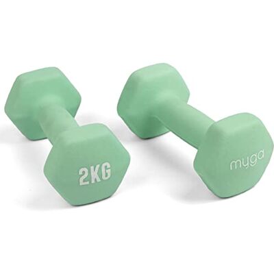 Myga Hex Dumbbells Pair of Neoprene & Cast Iron Hexagonal Dumbbell Hand Weights for Women and Men at Home & Gym Weight: 2 kg Myga Hex Dumbbells Pair of Neoprene & Cast Iron Hexagonal Dumbbell Hand Weights for Women and Men at Home & Gym Weight: 2 kg