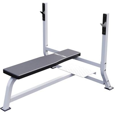 GORILLA SPORTS ® Bench With Barbell Rack Max Load 250kg, Faux Leather Cushion, Rubber Foot Caps, White Bench Press Set, Flat Bench With Rack, Weight Bench With Dip Station GORILLA SPORTS ® Bench With Barbell Rack Max Load 250kg, Faux Leather Cushion, Rubber Foot Caps, White Bench Press Set, Flat Bench With Rack, Weight Bench With Dip Station