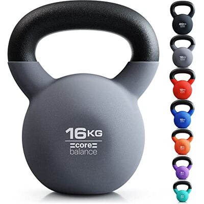 Balance 16kg Kettlebell Weight Cast Iron Neoprene Coated Heavy Duty Strength Training (Grey) Balance 16kg Kettlebell Weight Cast Iron Neoprene Coated Heavy Duty Strength Training (Grey)