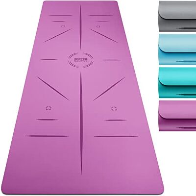 Balance Rubber Yoga Mat with Asana Alignment Lines Extra Wide Non Slip with Roll Strap (Purple) Balance Rubber Yoga Mat with Asana Alignment Lines Extra Wide Non Slip with Roll Strap (Purple)
