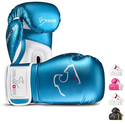 BRAVOSE Alpha Strap Boxing Gloves Mens, Women for Entry Level Boxers for Punching Bag Training & Sparring MMA Kick Boxing Muay Thai Made By Premium PU Leather Ventilated Palm (Metallic Blue, 16 Oz) BRAVOSE Alpha Strap Boxing Gloves Mens, Women for Entry Level Boxers for Punching Bag Training & Sparring MMA Kick Boxing Muay Thai Made By Premium PU Leather Ventilated Palm (Metallic Blue, 16 Oz)