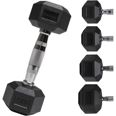 Fashion Thirsty Northern Hex Dumbbell Set Rubber Heavy Weights with Metal Handles Anti-Rolling for Weight Lifting Bodybuilding Exercise Workout Strength Training Home Gym 1kg-50kg Pairs Sets (2,5KG x2 Dumbbells) Fashion Thirsty Northern Hex Dumbbell Set Rubber Heavy Weights with Metal Handles Anti-Rolling for Weight Lifting Bodybuilding Exercise Workout Strength Training Home Gym 1kg-50kg Pairs Sets (2,5KG x2 Dumbbells)