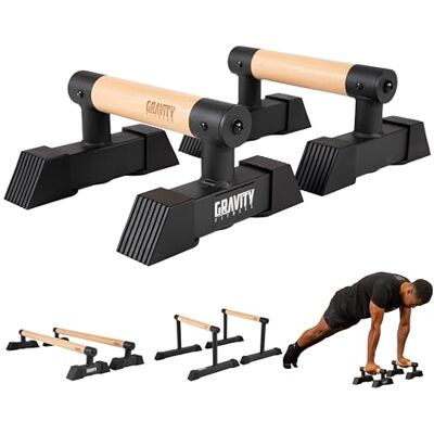 GRAVITY FITNESS Parallettes Bars with Hybrid Wooden Handles, Stable for Calisthenics, Gymnastics, Strength Training, Portable & Lightweight for Home or Commercial Gym GRAVITY FITNESS Parallettes Bars with Hybrid Wooden Handles, Stable for Calisthenics, Gymnastics, Strength Training, Portable & Lightweight for Home or Commercial Gym