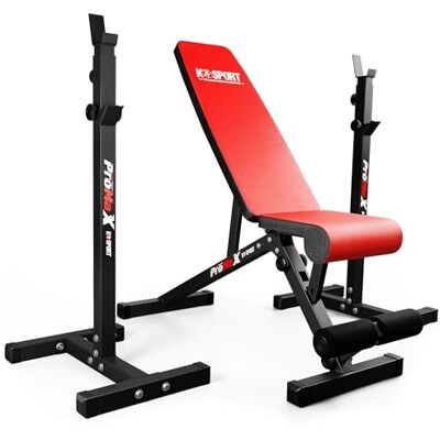 K-Sport Freestanding Barbell Squat Weight Rack & Bench Press Station with 180kg Capacity Adjustable from 94-150cm Home Gym Equipment Bench Included EU Made K-Sport Freestanding Barbell Squat Weight Rack & Bench Press Station with 180kg Capacity Adjustable from 94-150cm Home Gym Equipment Bench Included EU Made