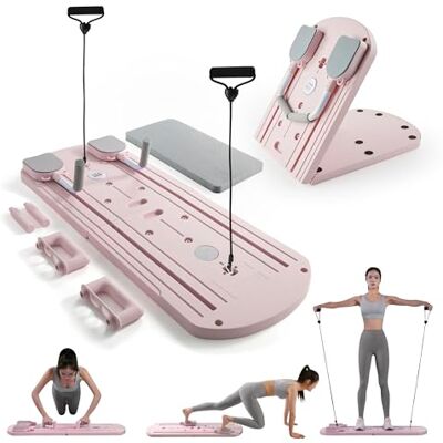Myga Pilates Reformer Machine Foldable Pilates Board with Rebound Ab Roller, Resistance Bands, Push Up Bars & LED Counter for Full Body Workout Multifunctional for Home, Gym & Travel (Pink) Myga Pilates Reformer Machine Foldable Pilates Board with Rebound Ab Roller, Resistance Bands, Push Up Bars & LED Counter for Full Body Workout Multifunctional for Home, Gym & Travel (Pink)