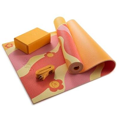 Myga Yoga Starter Set 6mm Non-Slip Yoga Mat, Yoga Block and Strap Starter Kit for Beginners in Pilates, Exercise and Fitness Choice of Design (Groovy) Myga Yoga Starter Set 6mm Non-Slip Yoga Mat, Yoga Block and Strap Starter Kit for Beginners in Pilates, Exercise and Fitness Choice of Design (Groovy)