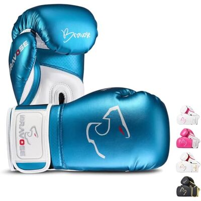 BRAVOSE Alpha Strap Boxing Gloves Mens, Women for Entry Level Boxers for Punching Bag Training & Sparring MMA Kick Boxing Muay Thai Made By Premium PU Leather Ventilated Palm (Metallic Bue, 14 Oz) BRAVOSE Alpha Strap Boxing Gloves Mens, Women for Entry Level Boxers for Punching Bag Training & Sparring MMA Kick Boxing Muay Thai Made By Premium PU Leather Ventilated Palm (Metallic Bue, 14 Oz)
