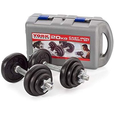 York Fitness 20 Kg Cast Iron Dumbbell Weight Set - Case - Dumbbell set York Fitness 20 Kg Cast Iron Dumbbell Weight Set - Case - Dumbbell set