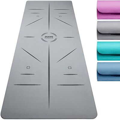 Balance TPE Yoga Mat with Alignment Lines 6mm Non Slip Foam Exercise Fitness with Travel Strap (Grey) Balance TPE Yoga Mat with Alignment Lines 6mm Non Slip Foam Exercise Fitness with Travel Strap (Grey)