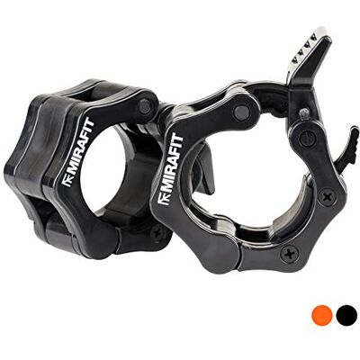 Mirafit Pair of 50mm Olympic Weight Bar Clamp Collars Black, Green, Orange or Red Mirafit Pair of 50mm Olympic Weight Bar Clamp Collars Black, Green, Orange or Red