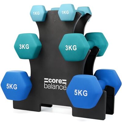 Balance Hex Dumbbell Set with Rack, 18kg Balance Hex Dumbbell Set with Rack, 18kg