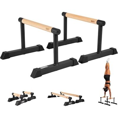 GRAVITY FITNESS Parallettes Bars with Hybrid Wooden Handles, Stable for Calisthenics, Gymnastics, Strength Training, Portable & Lightweight for Home or Commercial Gym GRAVITY FITNESS Parallettes Bars with Hybrid Wooden Handles, Stable for Calisthenics, Gymnastics, Strength Training, Portable & Lightweight for Home or Commercial Gym