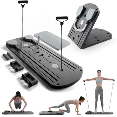 Myga Pilates Reformer Machine Foldable Pilates Board with Rebound Ab Roller, Resistance Bands, Push Up Bars & LED Counter for Full Body Workout Multifunctional for Home, Gym & Travel (Black) Myga Pilates Reformer Machine Foldable Pilates Board with Rebound Ab Roller, Resistance Bands, Push Up Bars & LED Counter for Full Body Workout Multifunctional for Home, Gym & Travel (Black)