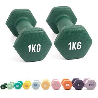 Myga Hex Dumbbells Pair of Neoprene & Cast Iron Hexagonal Dumbbell Hand Weights for Women and Men at Home & Gym Weight: 1 kg Myga Hex Dumbbells Pair of Neoprene & Cast Iron Hexagonal Dumbbell Hand Weights for Women and Men at Home & Gym Weight: 1 kg