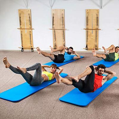 BEEMAT Premium Thick Exercise Mat, Blue, 1.8m x 0.61m x 15mm Closed cell structure, Impervious to water, Carry handle for easy transport BEEMAT Premium Thick Exercise Mat, Blue, 1.8m x 0.61m x 15mm Closed cell structure, Impervious to water, Carry handle for easy transport