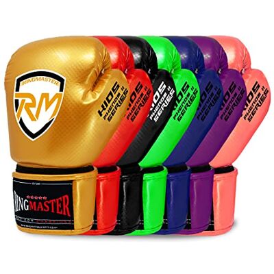 RingMaster Sports Kids Boxing Gloves Carbon Leather Training Sparring Punch Bag Mitt (Gold, 2 oz) RingMaster Sports Kids Boxing Gloves Carbon Leather Training Sparring Punch Bag Mitt (Gold, 2 oz)