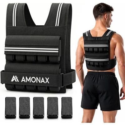 Amonax Weighted Vest for Women and Men, 10kg/20kg/30kg Adjustable Weight Vests with Reflective for Fitness Workout, Weighted Running Vest for Walking, Home Gym Strength (Black 20kg) Amonax Weighted Vest for Women and Men, 10kg/20kg/30kg Adjustable Weight Vests with Reflective for Fitness Workout, Weighted Running Vest for Walking, Home Gym Strength (Black 20kg)