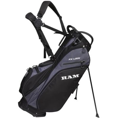 Ram Golf FX-LOCK Stand Bag with 14-Way Silent Lock-In Divider Top, 8 Pockets, Dual Strap, EVA Hip Pad & Auto-Deploy Stand — Lightweight 3.4 kg Carry Bag for Men & Women Ram Golf FX-LOCK Stand Bag with 14-Way Silent Lock-In Divider Top, 8 Pockets, Dual Strap, EVA Hip Pad & Auto-Deploy Stand — Lightweight 3.4 kg Carry Bag for Men & Women