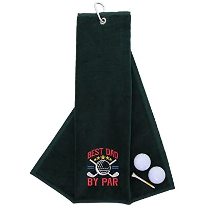 aztex Tri-Fold Golf Towel with Novelty 'Best Dad By Par' Embroidery, Metal Carabiner Clip, Cotton Velour, 590gsm, Forest aztex Tri-Fold Golf Towel with Novelty 'Best Dad By Par' Embroidery, Metal Carabiner Clip, Cotton Velour, 590gsm, Forest