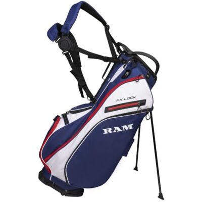 Ram Golf FX-LOCK Stand Bag with 14-Way Silent Lock-In Divider Top, 8 Pockets, Dual Strap, EVA Hip Pad & Auto-Deploy Stand — Lightweight 3.4 kg Carry Bag for Men & Women Ram Golf FX-LOCK Stand Bag with 14-Way Silent Lock-In Divider Top, 8 Pockets, Dual Strap, EVA Hip Pad & Auto-Deploy Stand — Lightweight 3.4 kg Carry Bag for Men & Women
