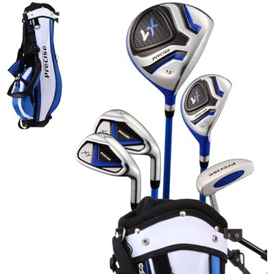 Precise Distinctive Left Handed Junior Golf Club Set for Age 9 to 12 (Height 4'4" to 5'), Left Handed Only, Set Includes: Driver (15"), Hybrid Wood (22*), 2 Irons, Putter, Bonus Stand Bag & 2 Headcovers Precise Distinctive Left Handed Junior Golf Club Set for Age 9 to 12 (Height 4'4" to 5'), Left Handed Only, Set Includes: Driver (15"), Hybrid Wood (22*), 2 Irons, Putter, Bonus Stand Bag & 2 Headcovers