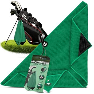 Caddie Up Microfibre Golf Towel with Integrated Brush, Golf Ball Cleaner Pouch Pocket, Strong Magnetic Attachment, and Carabiner Clip Tour Black, Fairway Green or Storm Grey Towels (Fairway Green) Caddie Up Microfibre Golf Towel with Integrated Brush, Golf Ball Cleaner Pouch Pocket, Strong Magnetic Attachment, and Carabiner Clip Tour Black, Fairway Green or Storm Grey Towels (Fairway Green)