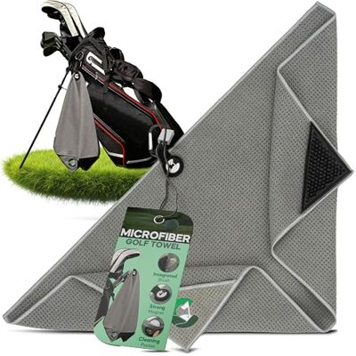 Caddie Up Microfibre Golf Towel with Integrated Brush, Golf Ball Cleaner Pouch Pocket, Strong Magnetic Attachment, and Carabiner Clip Tour Black, Fairway Green or Storm Grey Towels (Storm Grey) Caddie Up Microfibre Golf Towel with Integrated Brush, Golf Ball Cleaner Pouch Pocket, Strong Magnetic Attachment, and Carabiner Clip Tour Black, Fairway Green or Storm Grey Towels (Storm Grey)
