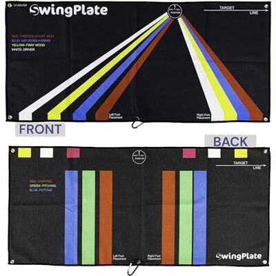 SWINGPLATE Swing Plate Unisex Left Hand Golf Towel, Black Durable Microfibre Towel With Hitting Mat Guide for Feet & Ball Position, Path Precision & Strike Practice SWINGPLATE Swing Plate Unisex Left Hand Golf Towel, Black Durable Microfibre Towel With Hitting Mat Guide for Feet & Ball Position, Path Precision & Strike Practice